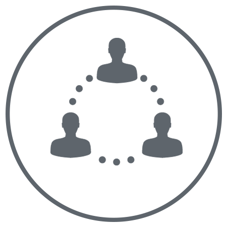 Three People in a Circle Connected by Dots Icon